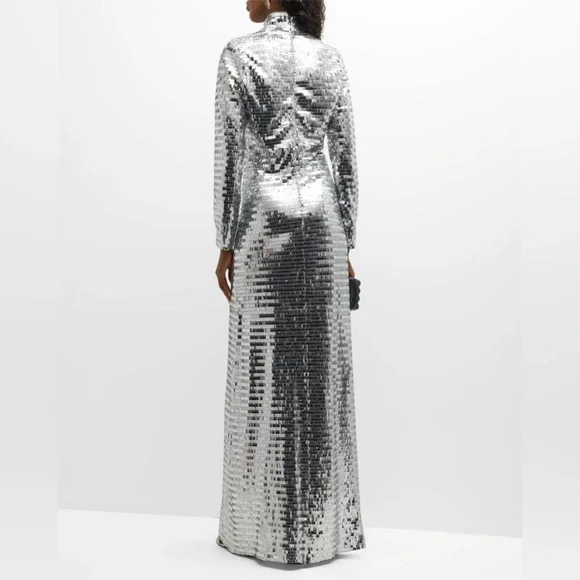 Simon Miller Silver Sequin Sculpty High Collar Maxi Dress Size 12 - Picture 2 of 11